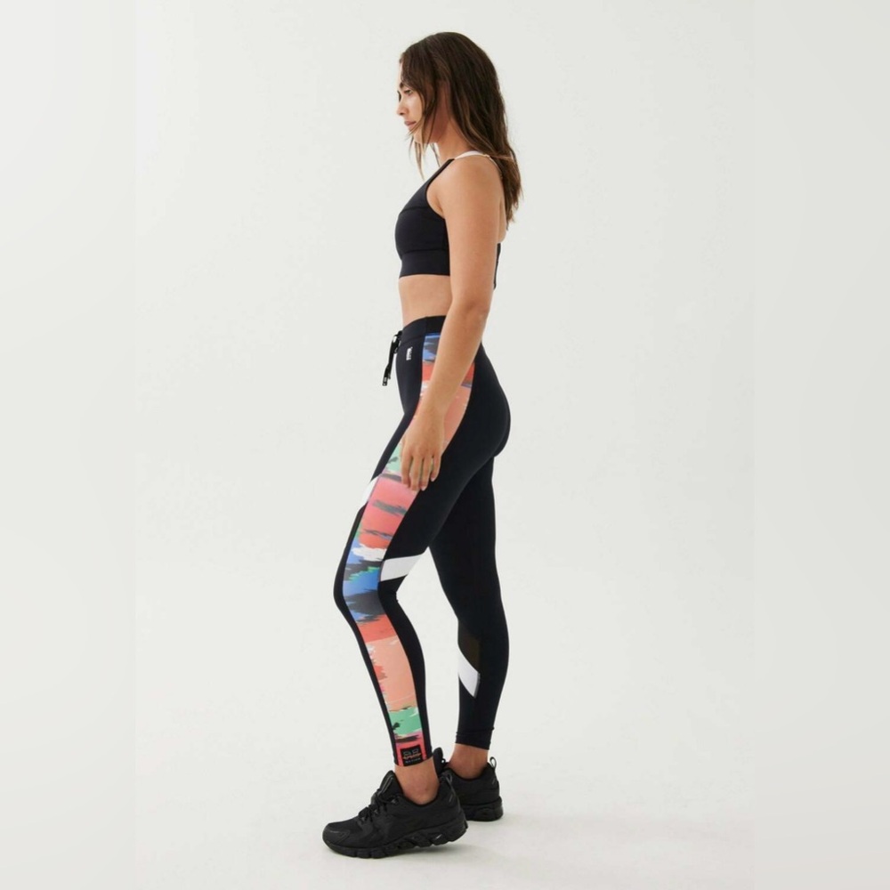P.E. Nation Break Out Leggings in Black Color Block and Mesh 7/8 Length